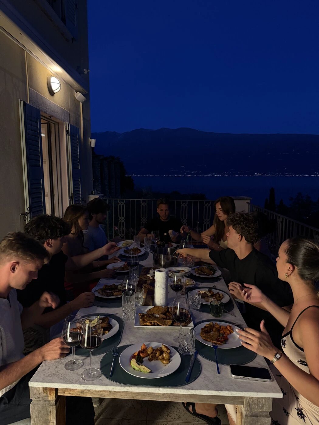 Dinner on a terrace at night